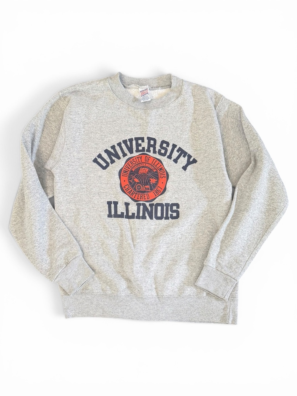 University of Illinois Vintage Collegiate Pullover Gray Crewneck Sweatshirt Vint